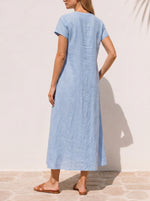 Casual Pleated Linen And Cotton Short-sleeve Dress