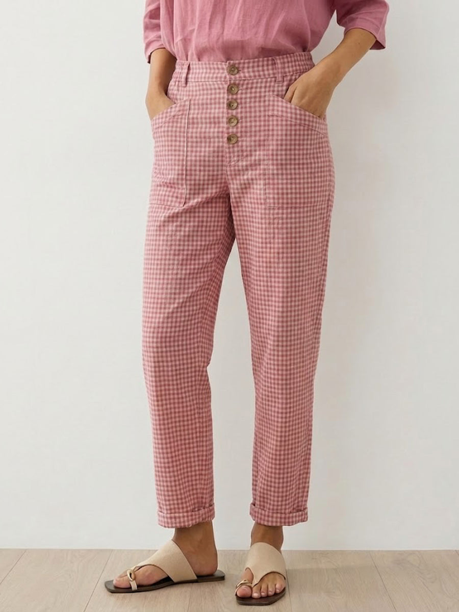 Women's Linen Simple Button Fly Trousers