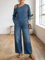 Women's Fashionable Off-the-shoulder Denim Jumpsuit