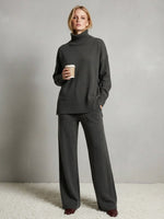 Casual Travel Stand Collar Side Zipper Top Straight Pants Two-Piece Set