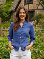 Linen Hand Button Fitted Jacket Royal Blue / S