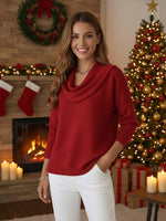 Women’s Soft and Elegant Solid ColorRuffled Collar Sweater Top Red / S