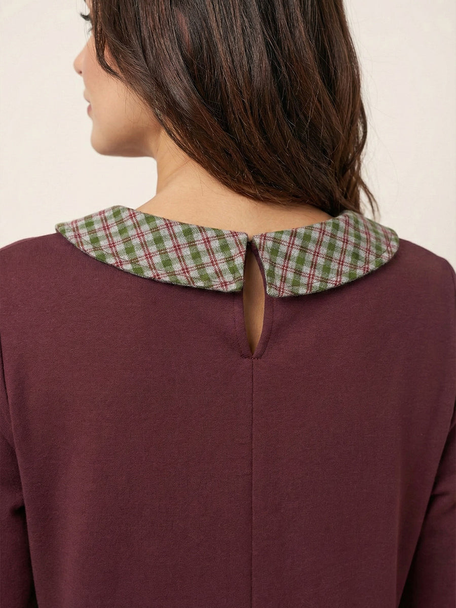 Cotton Plaid Peter Pan Collar Midi Dress CARLA