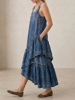 Women's Fashion Design Sleeveless Multi-layered Ruffled Strap Dress