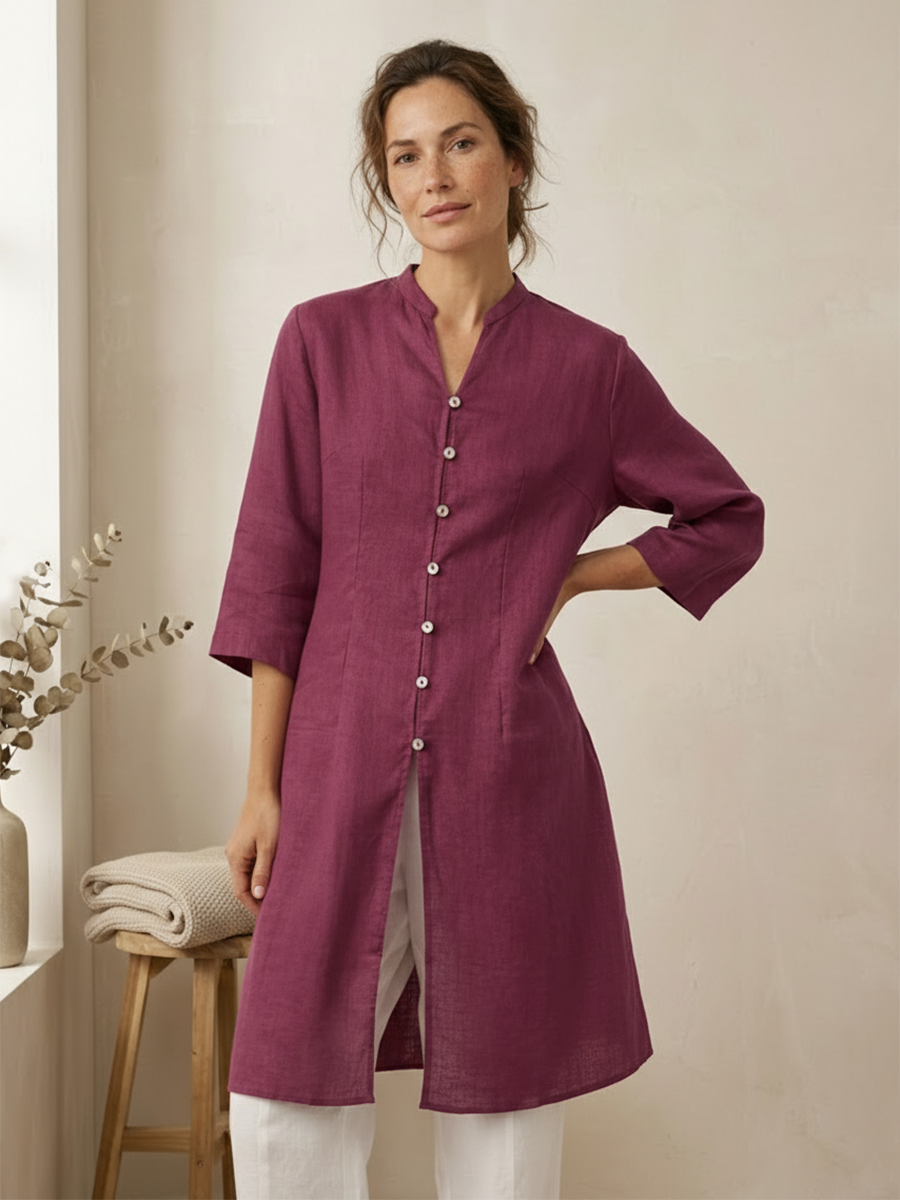 Womens Linen Hand Button Long Top