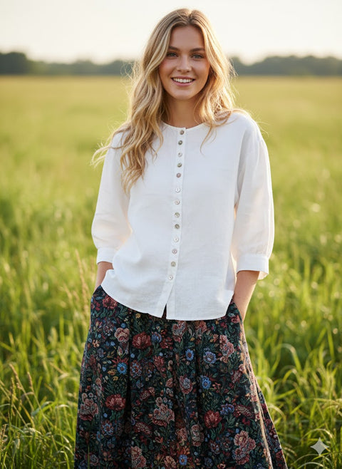 Linen Button-Front Drop Shoulder Shirt