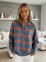 Women's Plaid Print Casual Cotton Buttoned Cardigan Sweater