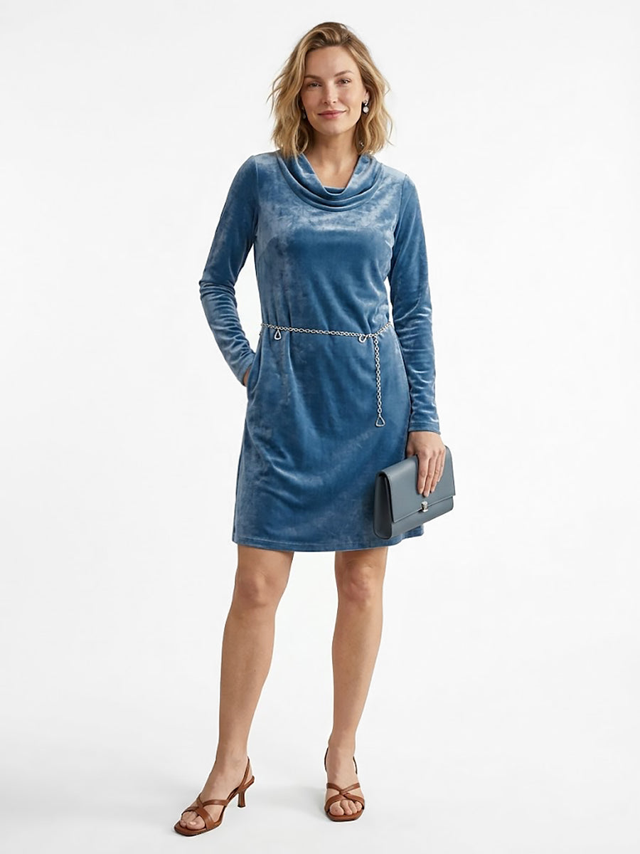 Women's New Arrival Solid-Color Coat with Flowing Collar Long-Sleeved Sensual Velvet Dress