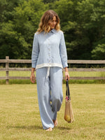 Linen Buttoned Closure Color-Blocked Set