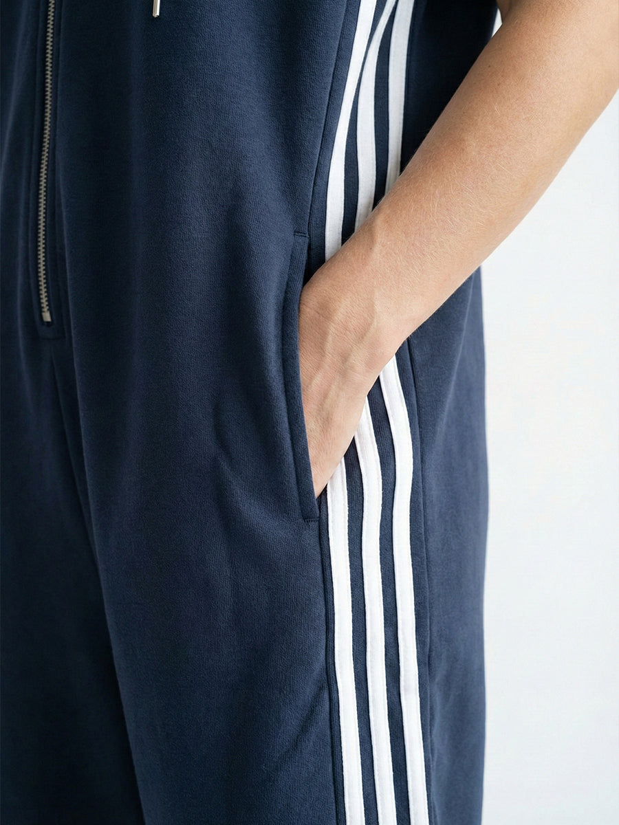 Women's Stand Collar Short Sleeve Cotton Wide-Leg Jumpsuit – Casual Loose Fit