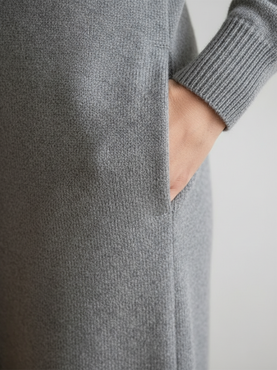 Single-button loose knit dress