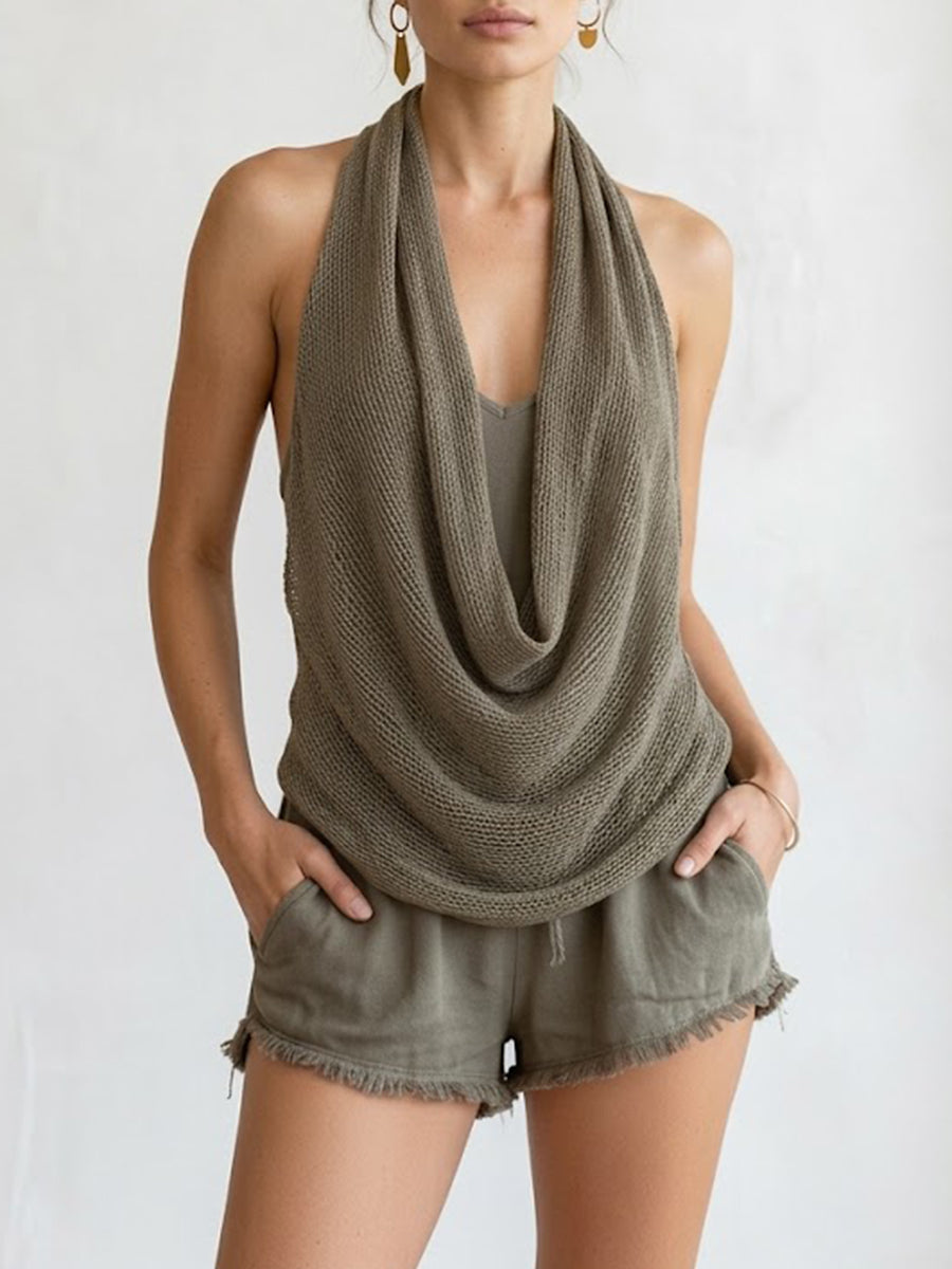 Womens Casual & Sexy Knitted Tank Top Two-piece Set