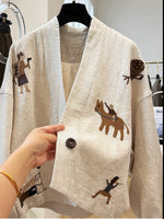 Casual Embroidered Linen And Cotton Cardigan