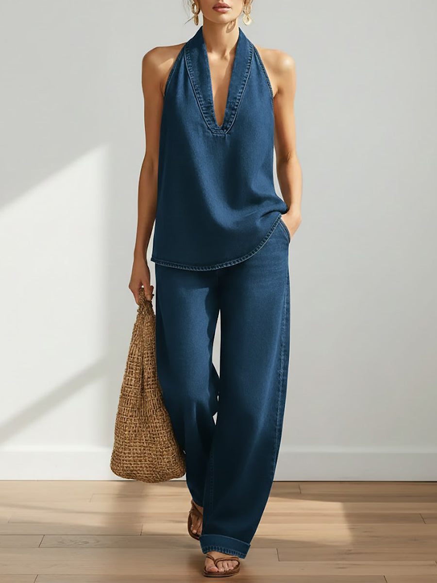 Women's Cozy Minimalist Two-piece Denim Set