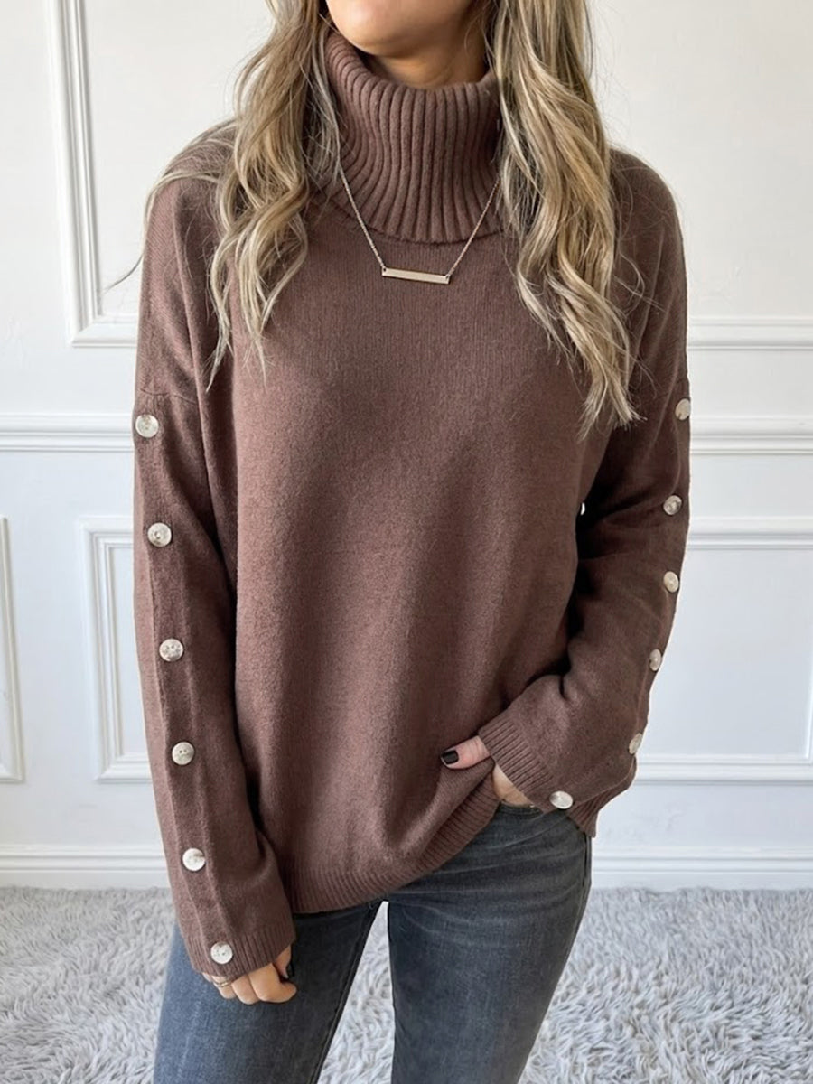 Casual High-Neck Button-Down Knit Sweater