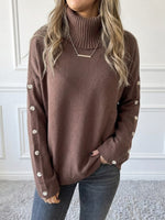 Casual High-Neck Button-Down Knit Sweater