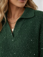 Christmas Party Polo Collar Shiny Loose Sweater Top