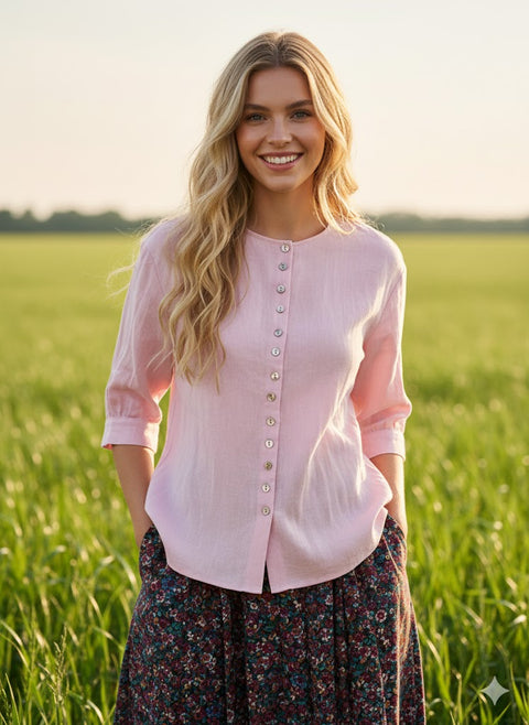 Linen Button-Front Drop Shoulder Shirt Rosa / S