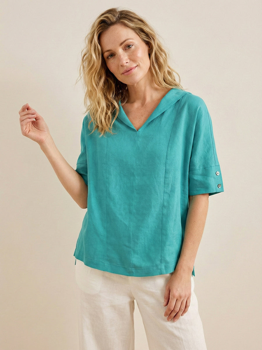 Linen V-Neck Short Sleeve Shirt