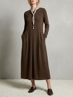 Wool Arc-Panel Sculpted Pleats Maxi Dress