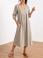 Casual Loose-fitting Patchwork Lace Trim Linen And Cotton Dress