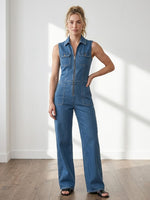 Women's Casual 100% Cotton Zip-up Denim Jumpsuit