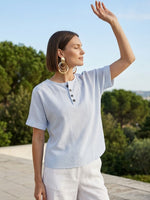 Women's Artistic Cut Striped Cotton-linen Shirt Blouse