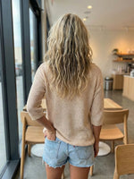 New women's collared knit sweater with three-quarter sleeves and solid color