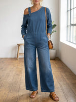 Women's Fashionable Off-the-shoulder Denim Jumpsuit