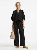 Womens Stylish Cozy Shirt & Wide-Leg Pants Linen Cotton Two-Piece Set