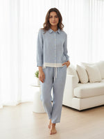 Linen Buttoned Closure Color-Blocked Set