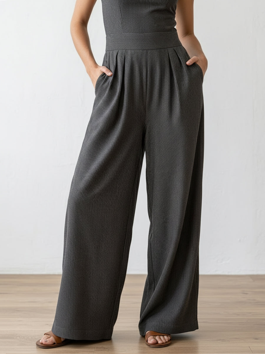 Women's Cross-neck Halter Design Cotton-linen Jumpsuit