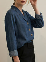 Fiorachic Women‘s Vintage Shawl Collar Button-up Denim Cotton Top