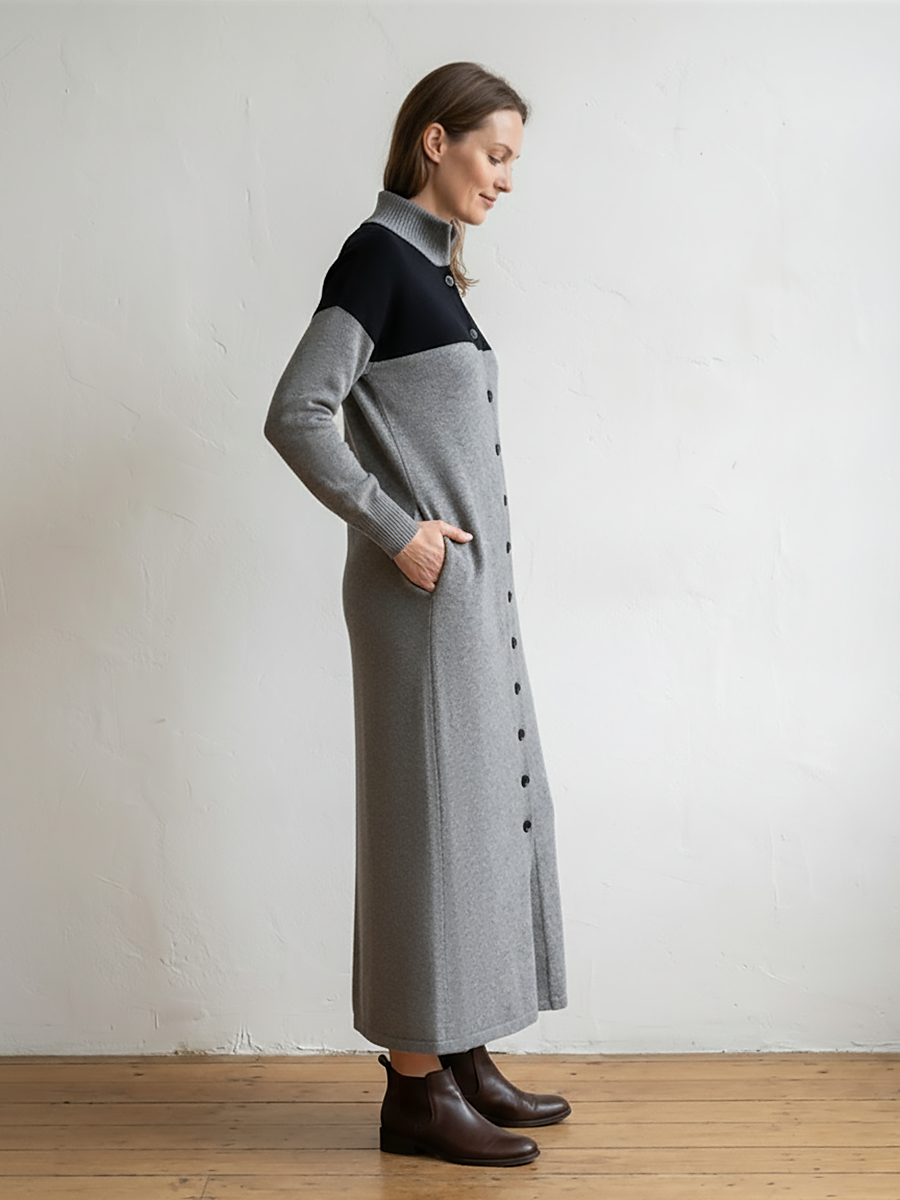 Single-button loose knit dress