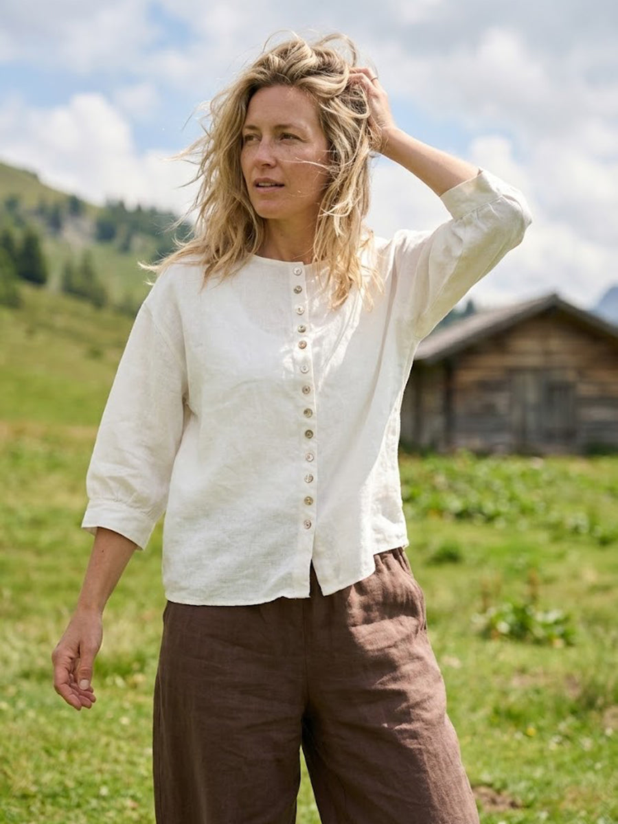 Linen Button-Front Drop Shoulder Shirt