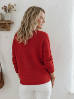 Women's Shiny Henley Neck Solid Color Sweater Top