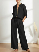 Womens Stylish Cozy Shirt & Wide-Leg Pants Linen Cotton Two-Piece Set
