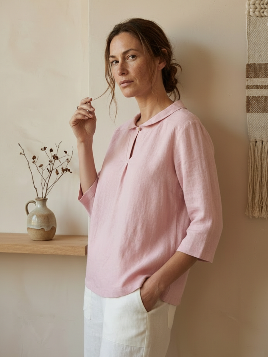 Women's Linen Shawl V-Neck Half Sleeve Top