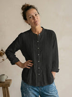Women's Relaxed Fit Cotton-Linen Blend Shirt with Pintuck Detail