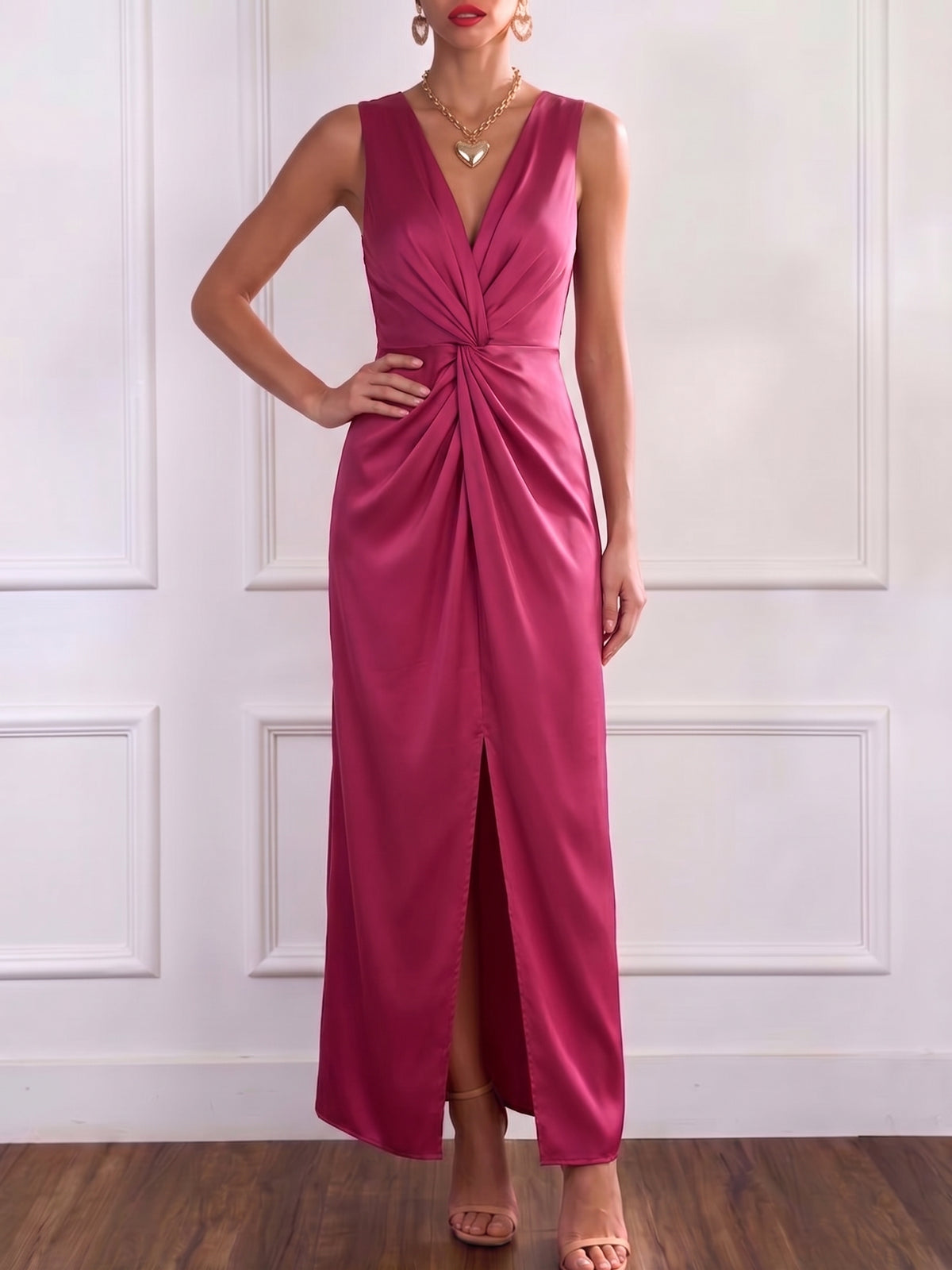 Stylish And Elegant Sleeveless Satin Dress