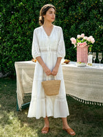 Mid-sleeve Openwork Embroidered Dress