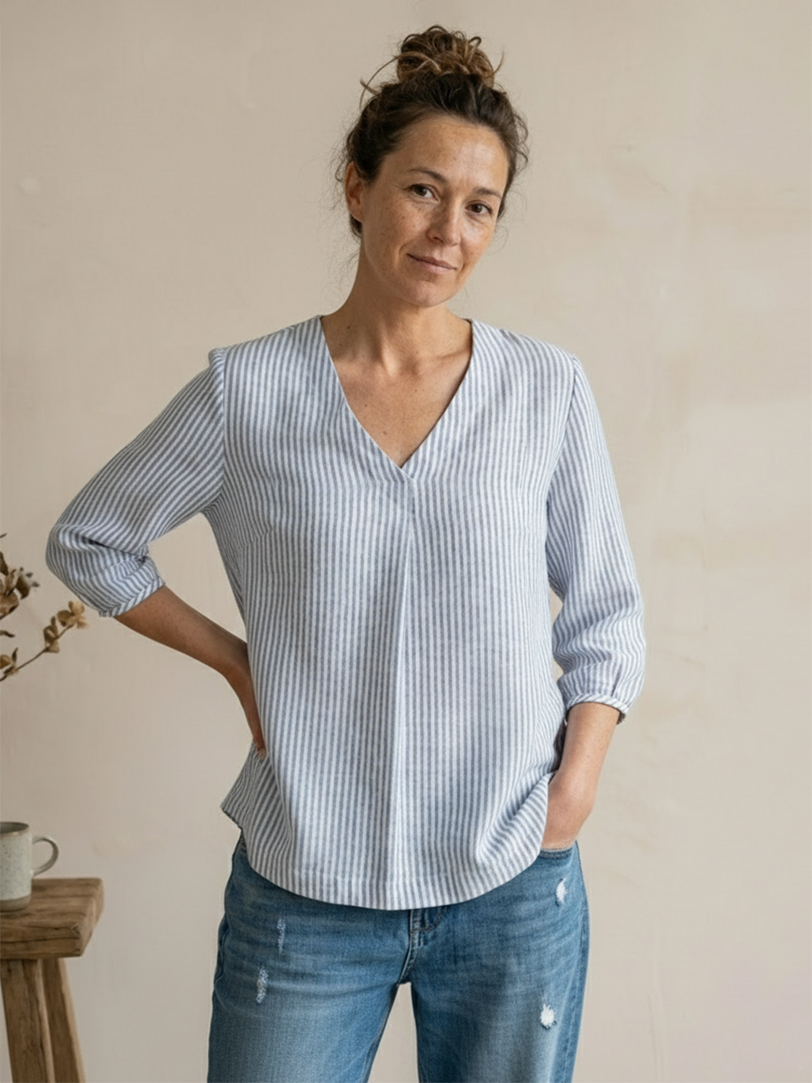 Womens Linen Puff Sleeves Top