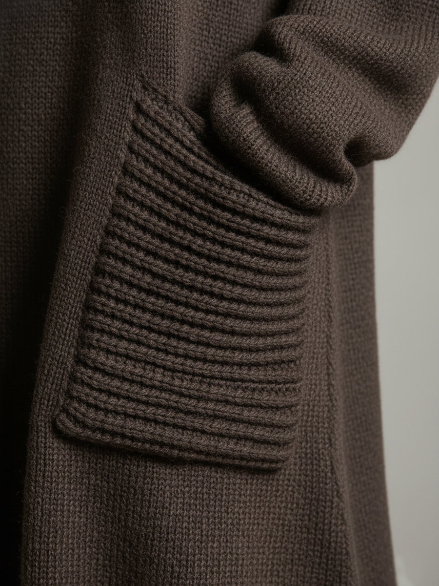 Women's Solid Color High-Neck Long-Sleeve Casual Loose Knit Dress