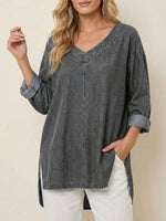 Women's Casual Washed Denim V-Neck Tunic Top