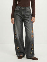 Women's Grommet-Detail Wide-Leg Jeans – Bold Style, Comfortable Fit