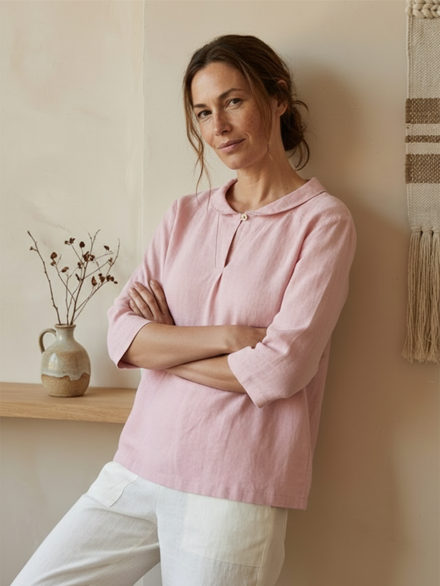 Women's Linen Shawl V-Neck Half Sleeve Top