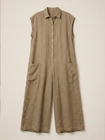 Women’s Linen Blend Sleeveless Wide-Leg Jumpsuit