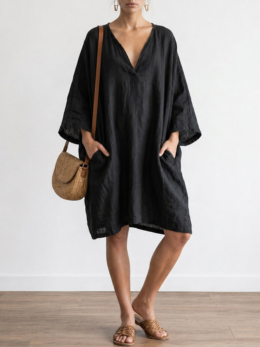 Loose-fit Casual Plus Size Linen And Cotton Dress