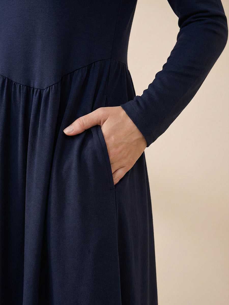 Wool Asymmetric Curved-Cut Maxi Dress CALLIE