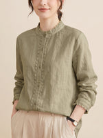 Women’s Minimal Lace Cotton Linen Top – Loose Fit Breathable Summer Blouse